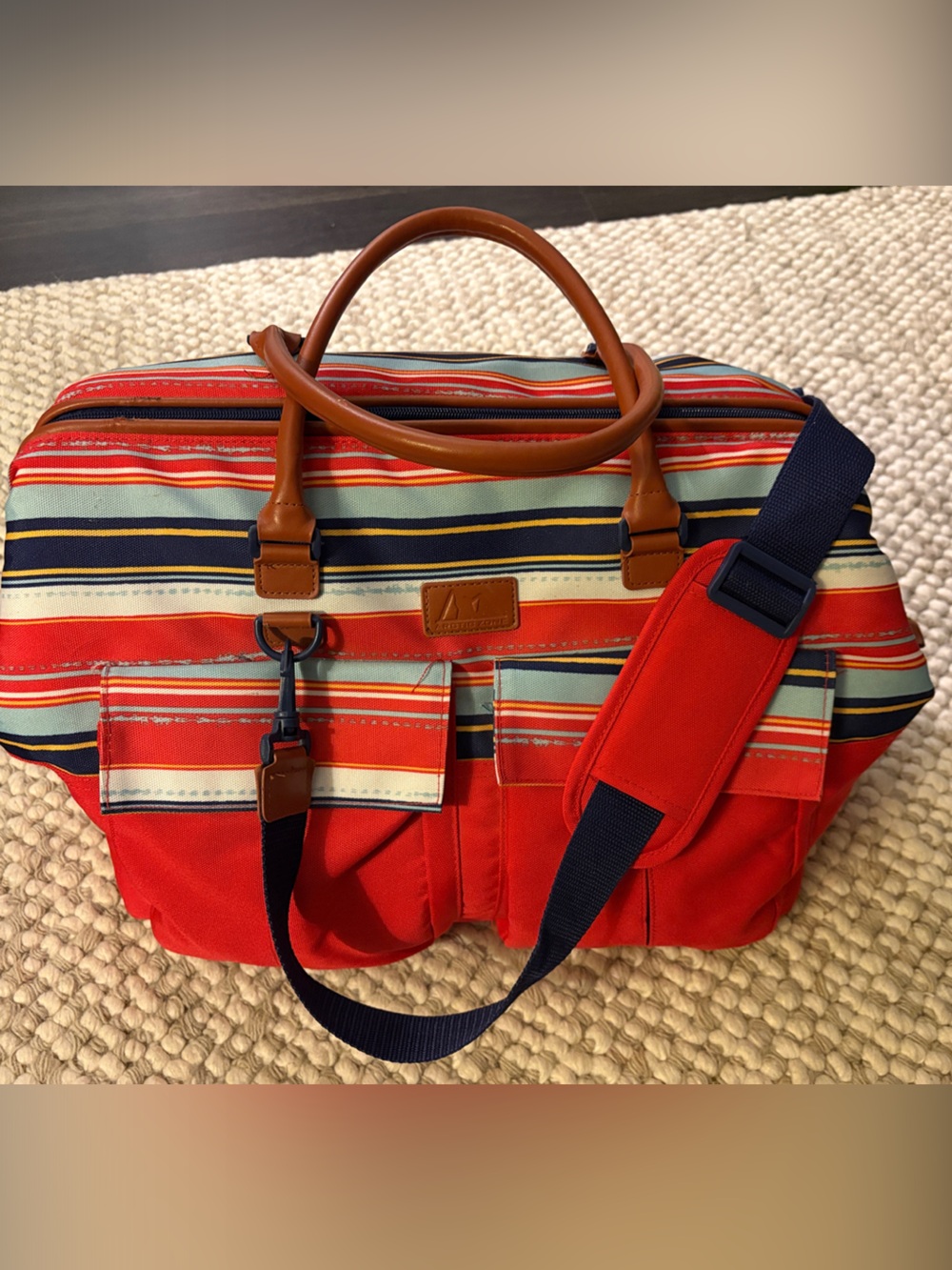 Arctic Zone Insulated Cooler Red Stripes and Navy Strap with Chip and Dip Tray
